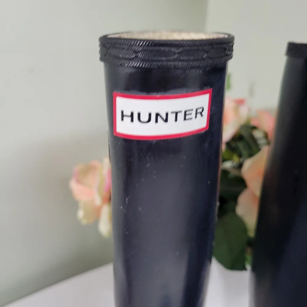 Hunter Womens 38 7 7.5 Original Tall Gloss Black Wellies Rain Boots - Picture 4 of 9